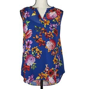 Daniel Rainn Blouse Women XS Blue Floral Sleeveless High Low Lined Top Preppy